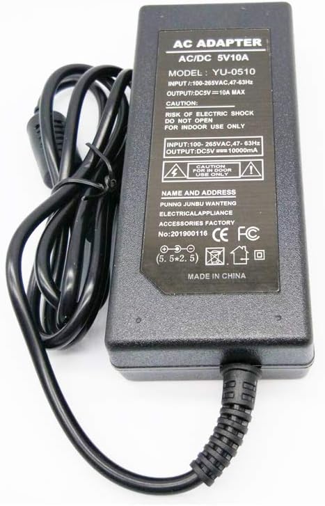 Power Supply 5V 10A 50W, AC 100V-240V to DC5V Transformers, Adapter Converter Charger for LED Strip Light,CCTV Camera,USB-HUB,Security System Computer Project,5.5x2.1mm Plug