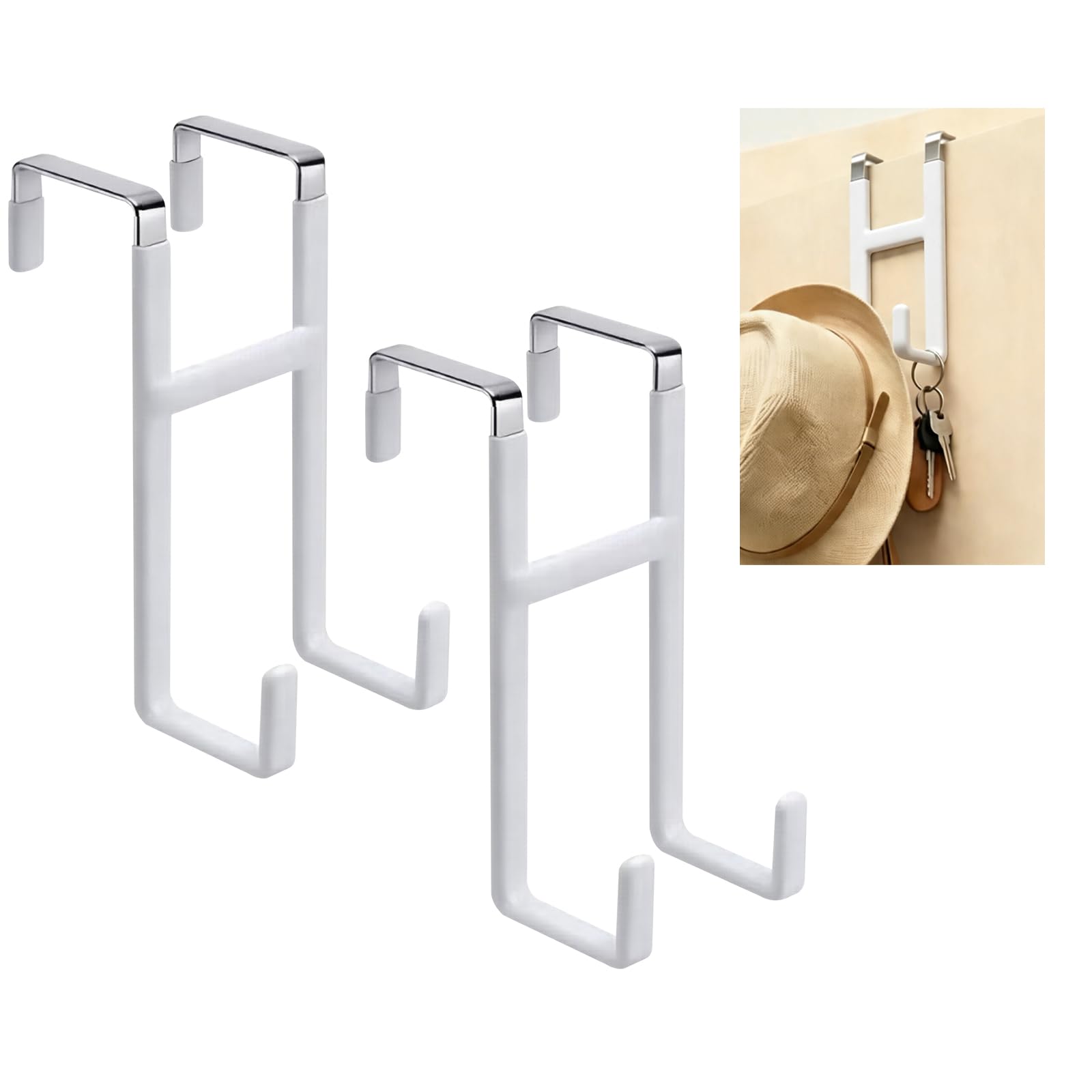 Trispityor Over Door Hanger, 2PCs Over Door Hooks Door Hanger Door Hook Over the Door Hanger Over the Door Hook with Dual Hook Heavy Duty Metal Hanger for Hanging Clothes Towels Hats Bags (White)
