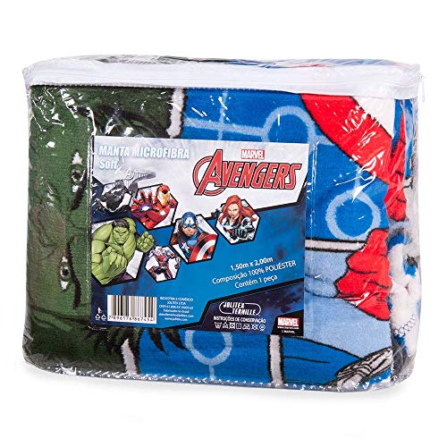 Manta Microfibra Solteiro Soft Jolitex Marvel Avengers Azul