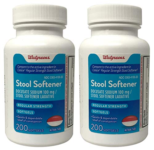Walgreens Stool Softener Softgels, Docusate Sodium 100 mg, 200 Count (Pack of 2)