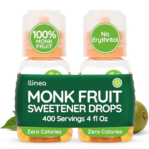 llinea Monk Fruit - 100% Monk Fruit, Sweetens Coffee, Tea, Smoothie & More, Zero-Calorie, Zero-Carbs, Gluten-Free, Non-GMO, No Erythritol, Approx. 400 Servings - 2 Fl Ounces per Bottle, 2 Pack