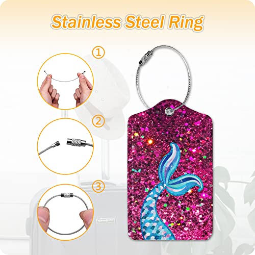 Image of Set of 2 Luggage Tags for Suitcases Women Grid Leather Suitcases Tag with Stainless Steel Loop Privacy Cover ID Label Check Travel Bag Tags Luggage Identifiers for Women Men Travel