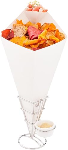 Miniatura 6 de Restaurantware Cone Tek - Conos de papas fritas de 9.5 pulgadas, 100 conos de alimentos reciclables, taza de salsa incorporada, forro resistente a