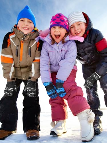 Image of SATINIOR 2 Pairs Kids Waterproof Winter Snow Gloves Ski Gloves for Boy Girl Outdoor Warm Thickening Snowboard