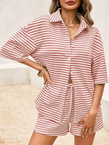 Image of Tankaneo Womens Striped 2 Piece Sets Short Sleeve Lounge Set