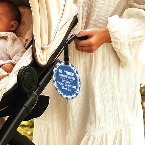 Image of 2 Pack Blue Star Do Not Touch Signs Durable Stop No Touching Car Seat Sign Stroller Tag with Hanging Strap and Clip Durable Car Safety Signs Tags for Car Accessories 5 Inches