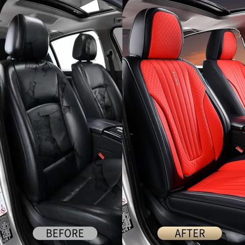 Image of FLORICH Car Seat Covers, Premium Leatherette Car Seat Covers Front Seats, Waterproof Leather Seat Protectors, Automotive Seat Protectors Universal Fit for Most Sedans Cars SUV Trucks, Black&Red