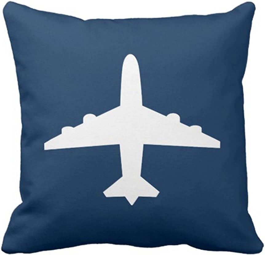 SPXUBZ Custom Airplane Nursery Blue and White Pillow Cover Decorative Home Decor Nice Gift Square Indoor/Outdoor Pillowcase Size: 18x18 Inch(Two Sides)