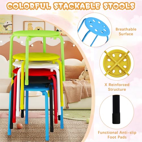 Image of VECELO 6-Piece Stacking Stools for Classroom, 12 Inch Height, Decoration Flexible Seating for Schools