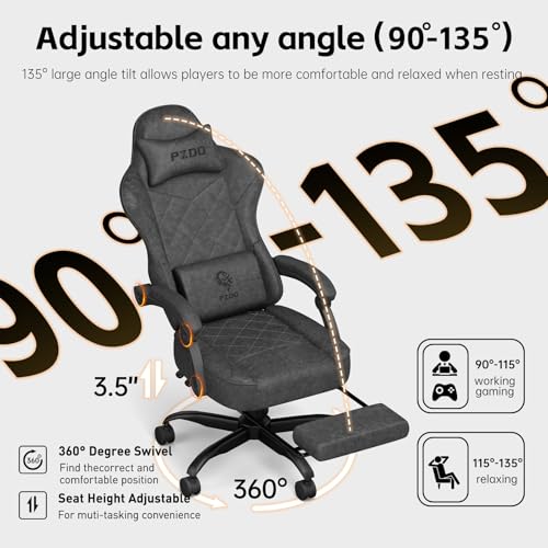 Gaming Chair for Adults, Ergonomic Gaming Chair, Computer Chair with Lumbar Support, Chaise Gamer Reclining Chair, PC Video Game Chair with Headrest and Footrest, Teens, 350LBS, Bl image 4