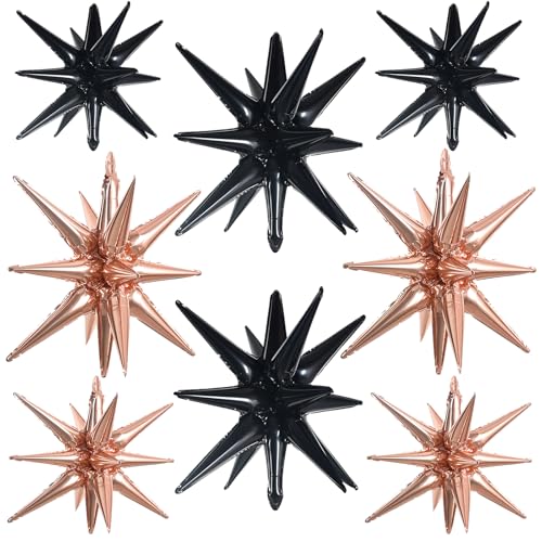 Image of TONIFUL 8 Pcs Explosion Star Foil Balloons Black Rose Gold Party Decoration | 22 Inch Large Mylar Star Balloon for Sweet Gothic Birthdayfor Women Girls, Moody Wedding Bridal Shower Party Decorations