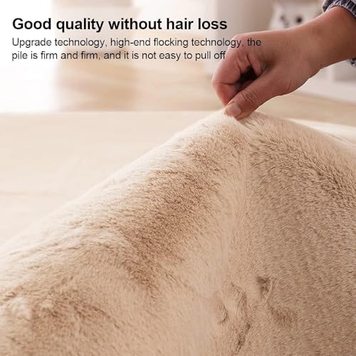Image of Floor Rug Rabbit Fur 2000 GSM Living Room Mats Anti Skid Water Absorbent Easy Machine Washable Rectangular Rug for Bedroom|Floor| Size 5x7 Feet (150x210 Cm) Beige