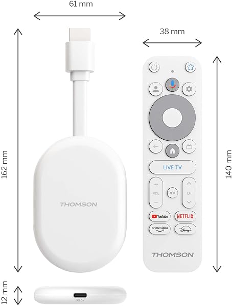 Thomson Go Cast 152 Streaming Dongle, 4K UHD Google TV, Voice Control, Google Cast, Dolby Atmos, Dolby Digital+, HDR10, Portable, 2 GB RAM, 32 GB Storage - 2