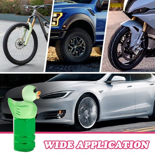 4Pcs Duck Tire Valve Caps, Funny Sunglasses Duck Valve Stem Caps Covers for Wheels, Decorative Cute Tire Valve Caps for Car Accessories (Hexagon Duck Green)