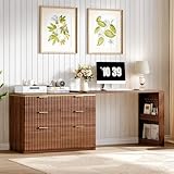 Ieejdn L Shaped Standing Desk,47' Home Office Desks, Executive, Farmhouse Computer Desk with 6 Drawers File Drawer, Rustic Computer Writing, Walnut