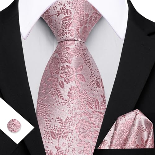 Image of Barry.Wang Men Tie Set Floral Paisley Silk Necktie Pocket Square Cufflinks Formal Wedding Party Business