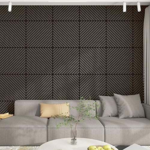 NEU.HOLZ Panel de Pared 3D Vang Juego de 12 Paneles Acústicos (4,32 m²) Revestimiento Mural Listones Diagonales Decorativos Estilo Escandinavo en MDF y Fieltro Pet 60 x 60 x 2 cm - Roble Gris