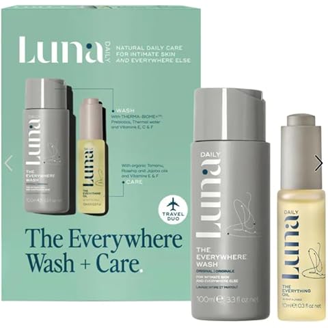 Luna Daily The Everywhere Wash + Oil Set | Travel Size Body Wash and Oil for Women | Unscented, Natural, Moisturizing, Hydrating Shower Set Cover