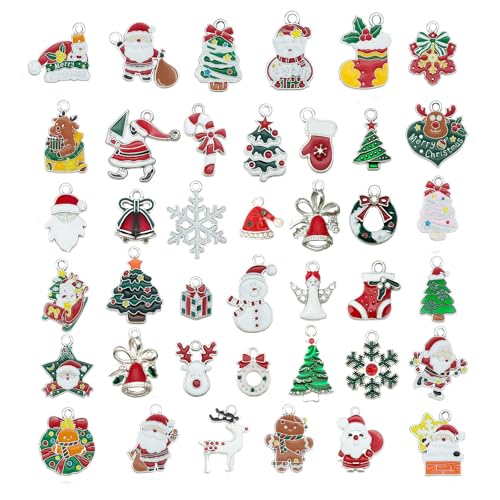 Fayemint 40 PCS Accesorios Joyería Navidad, Colgantes Papá Noel, Colgantes Reno, para Collares, Pulseras y Cremalleras