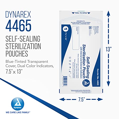 Dynarex Sterilization Pouches - Self-Sealing Autoclave Bags For Medical, Dental, Tattoo & Nail Care Tools - Blue-Tinted Transparent Cover, Dual Color Indicators - 7.5" X 13", 1 Box Of 200 #TOP1