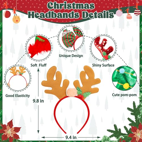 Hovacy TP0001 12 Pieces Christmas Headbands, Cute Christmas Head Toppers, Various Design Santa Hat Christmas Tree Snowman Reindeer Antler Headwears For Christmas Party Favors thumb #1