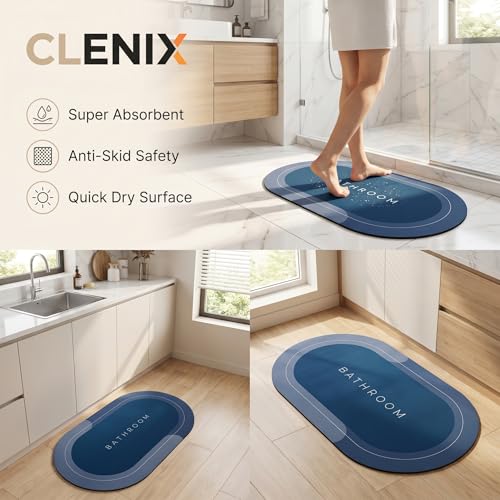 Image of Anti-Slip Bathroom Mat, Super Absorbent Non-Skid Doormat, Quick Dry, Soft Floor Rugs with Rubber Backing, Durable Easy Clean Doormat s for Home, Kitchen, Office, Washroom (Blue, Pack of 1)