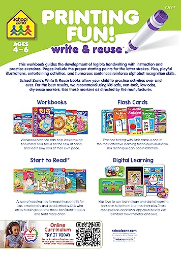 School Zone - Printing Fun! Write & Reuse Workbook - Ages 4 to 6, Preschool to Kindergarten, Tracing Letters, Pre-Writing, Wipe Clean (School Zone Write & Reuse Workbook) 2 51AWZAOcOtL