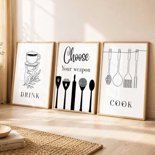 Image of HOTHOUSE Kitchen Wall Art poster With Frame For Living Room Bed Room Hotel Wall Decor Digital Reprint engineered wood Set of 3 (10X13 inch)