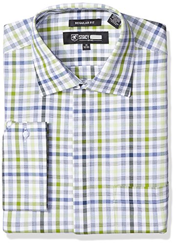 STACY ADAMS mens Grid Check Classic Fit Dress Shirt, Green, 16.5 Neck 32 -33 Sleeve US
