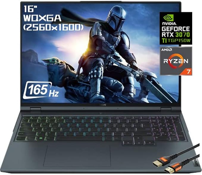 Lenovo Legion 5 Pro 16" Gaming Laptop， 16" WQXGA (2560x1600) 165Hz，AMD Ryzen 7-6800H, 64GB DDR5 RAM, 1TB SSD, RTX 3070 Ti 8GB GDDR6 TGP 150W, Win 11 Home, with HDMI