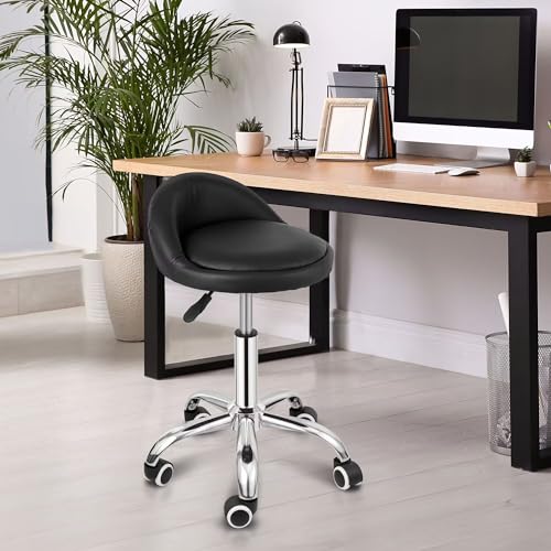 SUPER DEAL Adjustable Height Hydraulic Rolling Swivel Salon Stool Chair, Tattoo Facial Massage Spa Medical Stool with Backrest Wheels, Black