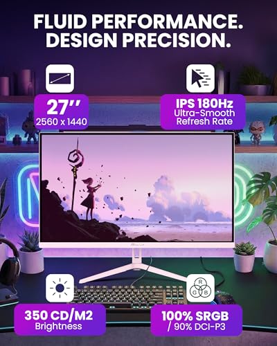 Image of Arozzi Gaming Monitor Nova 27 inch IPS 180Hz - Computer Monitor QHD 1440p - Adaptive Sync, HDR10 & Flicker Free Display - 100% sRGB Color Accuracy - PC & Console Ready - Pink