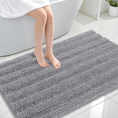Image of OLANLY Thick Large Bathroom Rugs 47x32, Extra Soft Absorbent Chenille Striped Bath Rugs, Rubber Backing, Machine Wash Dry, Bath Mats for Bathroom Floor, Tub and Shower, Home Decor Accessories, Grey