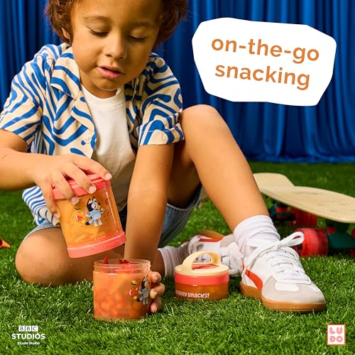Image of Whiskware Bluey Stackable Snack Containers for Babies, Toddlers, and Kids, 3 Stackable Snack Cups for School and Travel, Cupholder Friendly, Bluey and Bingo! Hooray Snacks!