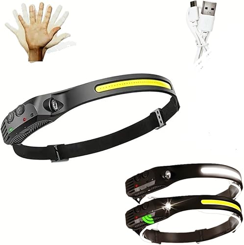 KOZY Zone - Lámpara de cabeza recargable LED, 1000 lúmenes, 10 W, haz ancho de 270, sensor de movimiento, IPX6 impermeable, 3 modos, linterna de