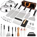 HaSteeL 25Pcs Griddle Accessories Kit, Stainless Steel Teppanyak Tools Set with Metal Spatulas, Melting Domes, Burger Press, Great for Flat Top Cooking Camping Outdoor BBQ, Heavy Duty & Easy to Clean
