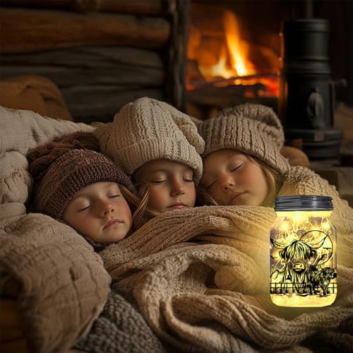 GLOBLELAND Decalques de parede de silhueta de vaca Highland Cows com recortes de flores montanhas de