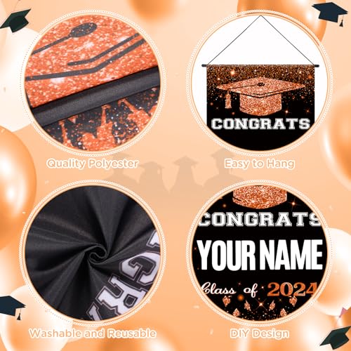 Graduation Door Decorations Banner with Letter Stickers Personalized Orange Black Graduation Door Sign Banner Custom Congrats Grad Door Sign Banner for Class Of 2024 Graduation Party Decor 17.7\'\'  - Thumbnail 7