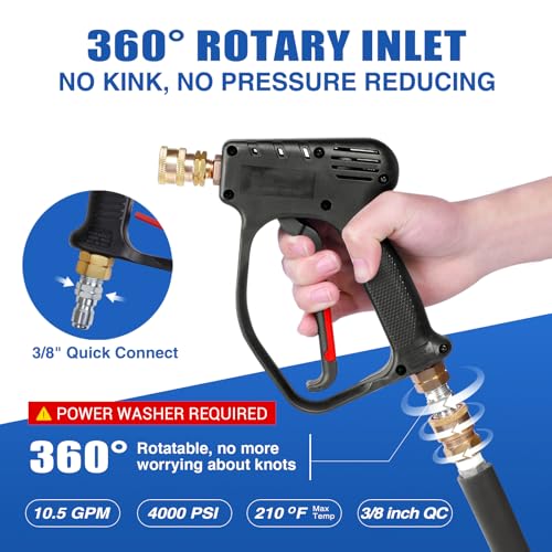 Image of MEKOH Short Pressure Washer Gun, 4000 PSI High Power Washer Spray Gun, 10.5 GPM Foam Gun with 3 /8'' Quick Connect, Stubby Pressure Washer Trigger Handle with M22-14mm Adapter for Extension Wand & Hose