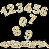 Locacrystal 60pcs Bling Rhinestone Numbers Sticker 6sets 0-9Digits Self-Adhesive Iron on Crystal Numbers Stickers for DIY Crafts Laptop Gifts Furniture Car Clothing Decorations(Gold+White,1.73')