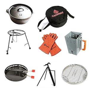 Outdoor Cooking Set – Dutch Oven and Tools Set – Charcoal Holder & Cast Iron Grill Accessories – Camping Grill Set – Outdoor Cooking Essentials – Camp Kitchen Equipment – (8 Piece Set)