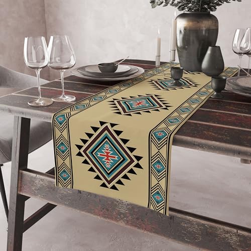 Image of Aztec Table Runner Rustic Country Colorful Aztec Tribal Geometric Shape Ethnic Southwest Runner for Table Home Decor for Kitchen Table Dining Coffee Table 13x120 inch
