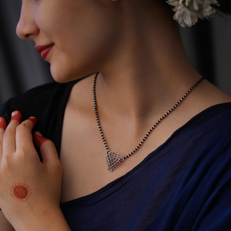Image of 92.5 Silver Mangalsutra for Women | Saraswati Mangalsutra Handmade 92.5 Sterling Silver TempleInspired Jewelry with Graceful Symbolism | Silver Gift for Women