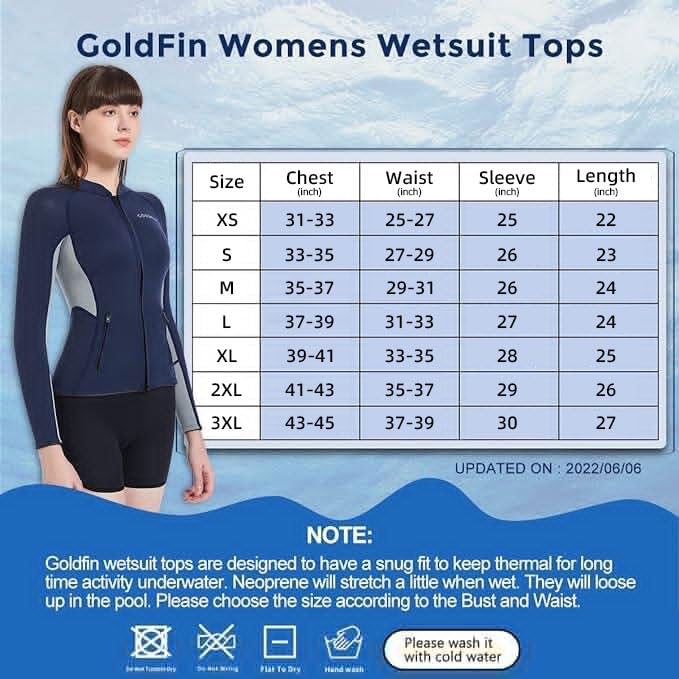 GoldFin Womens Wetsuit Top, 2mm Neoprene Wetsuit Jacket
