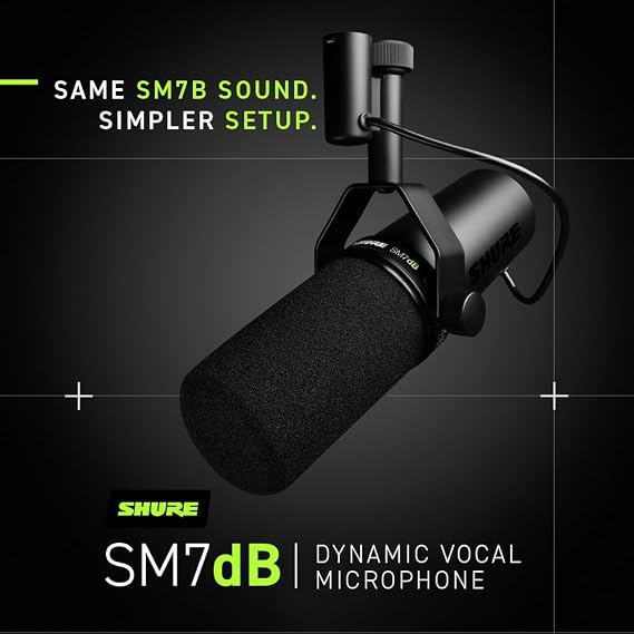 Shure SM7dB Dynamic Vocal Mic with Preamp for Streaming - Black