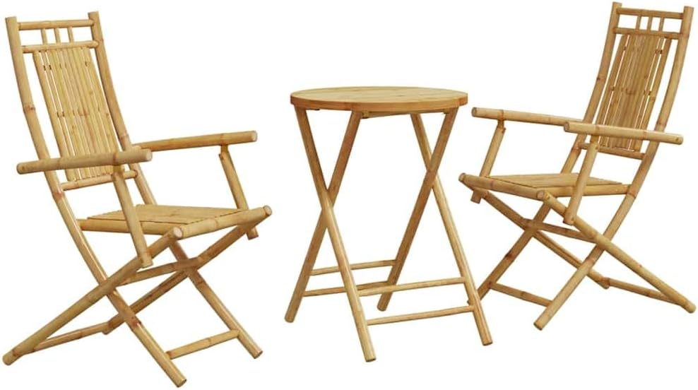 vidaXL Bistro Set Natural Bamboo Bamboo 2-Seater Foldable Bistro Set