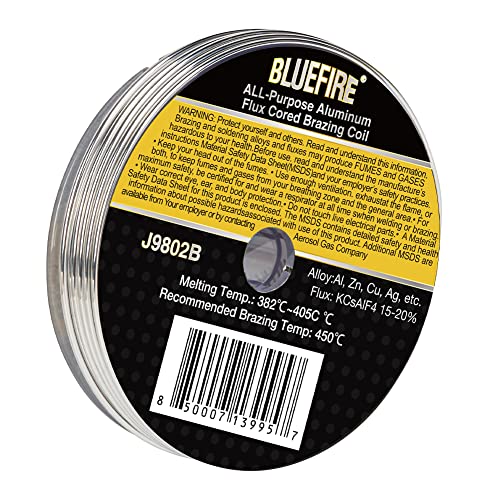 BLUEFIRE J9802B 1/4lb Flux Cored Low Temperature Aluminium Brazing Coil All Purpose Welding Coil for Almost All Metals Soldering Propane Torch Universal Welding Rods flux Free