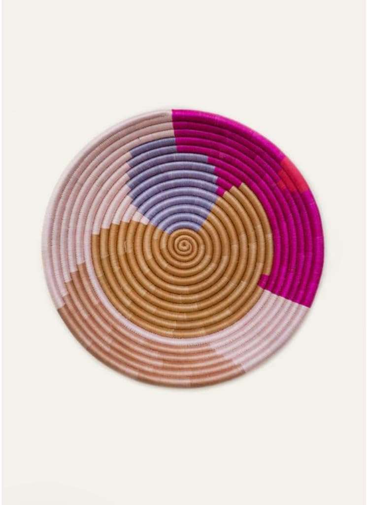 Rwanda African Handmade Woven, Wall Hanging, Center Piece Cath All, Pink and Fuchsia Bowl (10" x2.5")