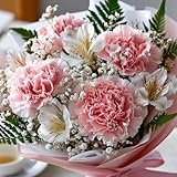 【お花の京花伝 - Floréclat-】 生花 母の日 カーネーション 3本入りブーケ ＋ 季節の花 花束 京都70年以上老舗 デザイナー 大切な人 記念日 プレゼント インテリア お祝い オリジナル (Mサイズ)