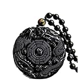Black Dragon Obsidian Pendant Necklace, Dragon and Phoenix Natural Obsidian Crystal Pendant Necklace...